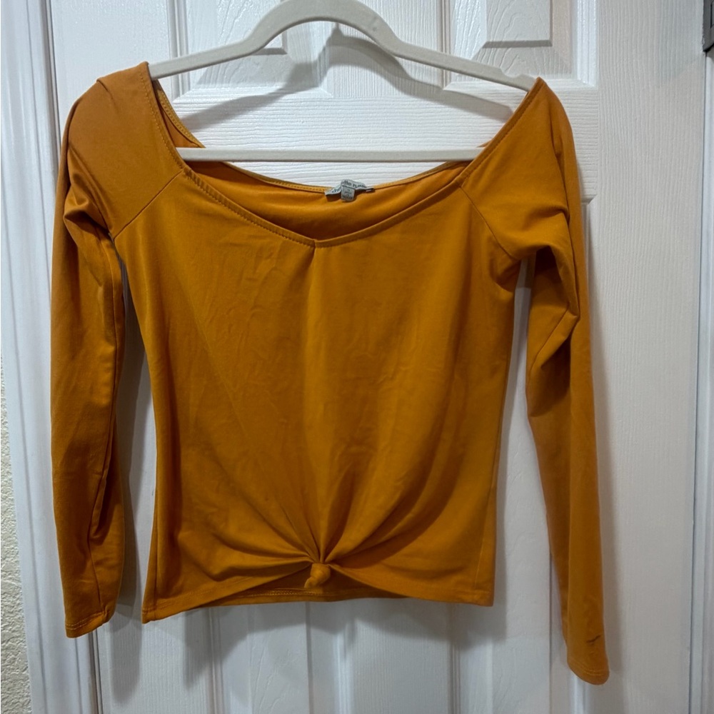 Charlotte Russe Mustard Twist-Front Long Sleeve Top